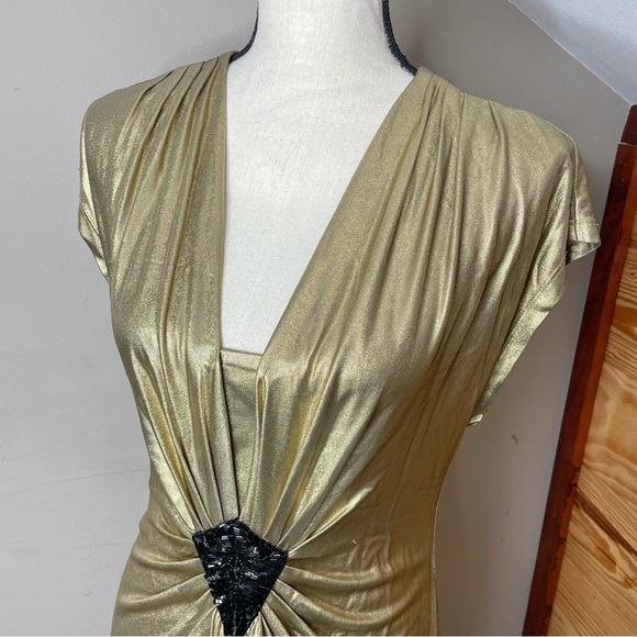 Trina Turk Liquid Gold Carrington Metallic Sequin Beaded V-Neck Dress 6 NWT - Picture 5 of 13